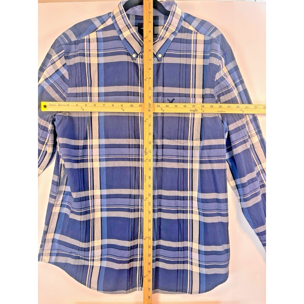 American Eagle Navy Plaid Men's Classic Fit Button Down Shirt XXL - Picture 3 of 4